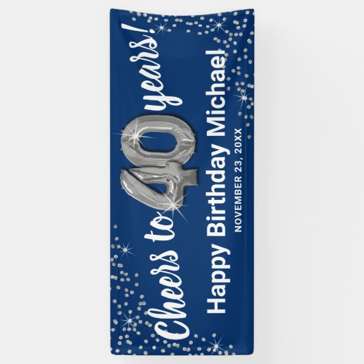 Blue Silver Glitter 40th Birthday Banner (Verticaal)