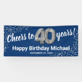 Blue Silver Glitter 40th Birthday Banner (Horizontaal)