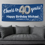 Blue Silver Glitter 40th Birthday Banner<br><div class="desc">Elegant banner van veertig jaar met een stijlvolle blauwe achtergrond die kan worden veranderd in elke kleur,  zilveren glans,  veertig zilveren helliumballonnen,  en een moderne,  40ste sjabloon voor verjaardagsfeestjes die gemakkelijk te personaliseren is.</div>