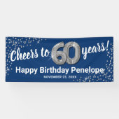 Blue Silver Glitter 60th Birthday Banner (Horizontaal)