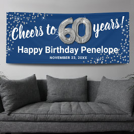 Blue Silver Glitter 60th Birthday Banner