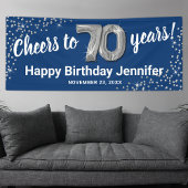 Blue Silver Glitter 70th Birthday Banner