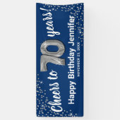 Blue Silver Glitter 70th Birthday Banner (Verticaal)