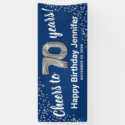 Blue Silver Glitter 70th Birthday Banner (Verticaal)