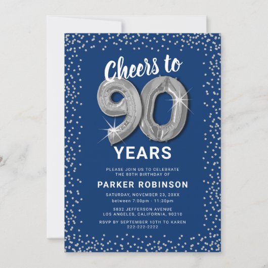 Blue Silver Glitter 90e verjaardag Kaart (Voorkant)