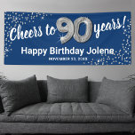 Blue Silver Glitter 90th Birthday Banner<br><div class="desc">Elegant banner van 90e verjaardag met een stijlvolle blauwe achtergrond die kan worden veranderd in elke kleur,  zilveren glans,  negentig zilveren helliumballonnen,  en een moderne,  90e verjaardagsfeestelijke sjabloon die gemakkelijk te personaliseren is.</div>