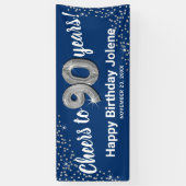 Blue Silver Glitter 90th Birthday Banner (Verticaal)
