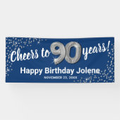 Blue Silver Glitter 90th Birthday Banner (Horizontaal)