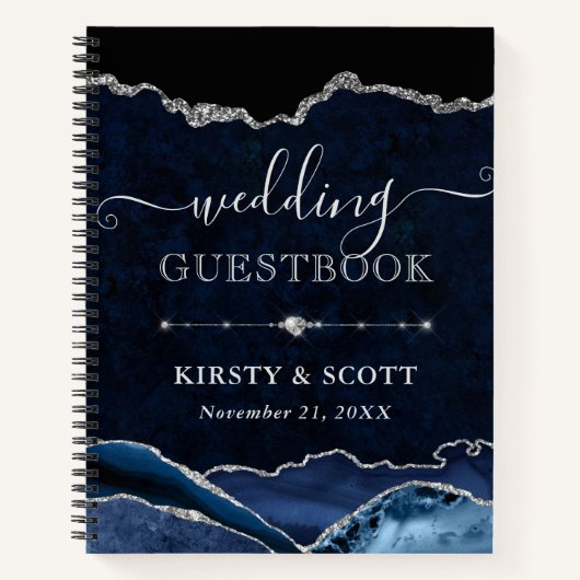 Blue & Silver Glitter Agate Wedding Guest Book Notitieboek (Voorkant)