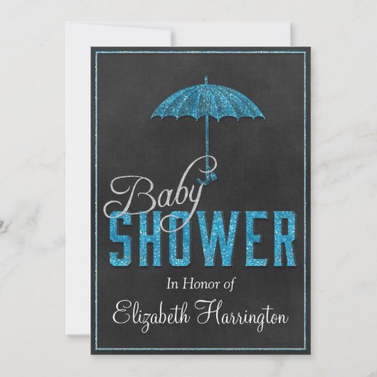 Blue Silver Glitter Baby Boy Shower Umbrella Kaart (Voorkant)