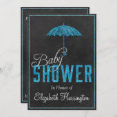 Blue Silver Glitter Baby Boy Shower Umbrella Kaart (Voorkant / Achterkant)