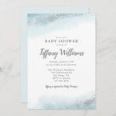 Blue Silver Glitter Boy Baby shower Kaart (Voorkant / Achterkant)