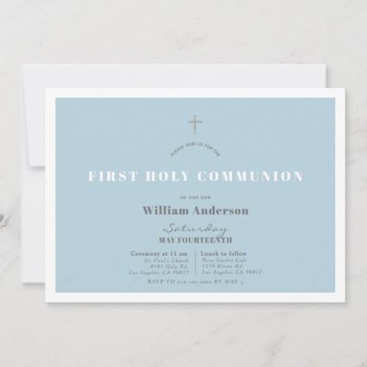 Blue Silver Glitter Boy Eerste Heilige Communie Kaart (Voorkant)