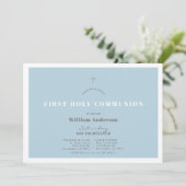 Blue Silver Glitter Boy Eerste Heilige Communie Kaart (Staand voorkant)
