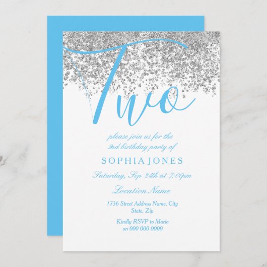 Blue Silver Glitter Boys 2e verjaardag Kaart (Voorkant / Achterkant)