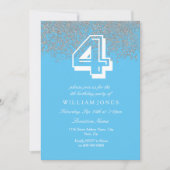 Blue Silver Glitter Boys 4th Birthday Party Invite Kaart (Voorkant)