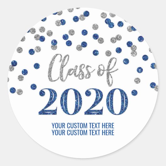 Blue Silver Glitter Confetti Afstuderen 2020 Ronde Sticker (Voorkant)