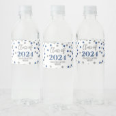 Blue Silver Glitter Confetti Afstuderen Waterfles Etiket (Flessen)