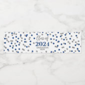 Blue Silver Glitter Confetti Afstuderen Waterfles Etiket (Enkel label)