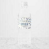 Blue Silver Glitter Confetti Afstuderen Waterfles Etiket (Voorkant)