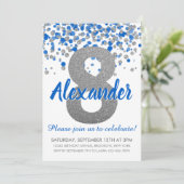 Blue Silver Glitter Confetti Boy Achtste Verjaarda Kaart (Staand voorkant)
