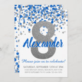 Blue Silver Glitter Confetti Boy Achtste Verjaarda Kaart (Voorkant / Achterkant)