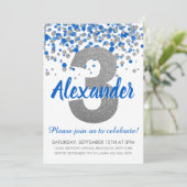 Blue Silver Glitter Confetti Boy Derde Verjaardag Kaart (Staand voorkant)