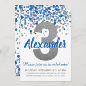 Blue Silver Glitter Confetti Boy Derde Verjaardag Kaart (Voorkant / Achterkant)