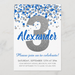 Blue Silver Glitter Confetti Boy Derde Verjaardag Kaart