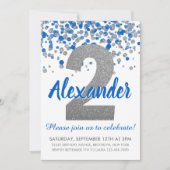Blue Silver Glitter Confetti Boy Tweede Verjaardag Kaart (Voorkant)