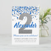 Blue Silver Glitter Confetti Boy Tweede Verjaardag Kaart (Staand voorkant)