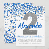 Blue Silver Glitter Confetti Boy Tweede Verjaardag Kaart (Voorkant / Achterkant)