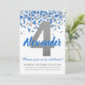 Blue Silver Glitter Confetti Boy Vierde Verjaardag Kaart (Staand voorkant)