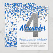 Blue Silver Glitter Confetti Boy Vierde Verjaardag Kaart (Voorkant / Achterkant)