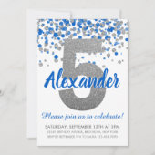 Blue Silver Glitter Confetti Boy Vijfde Verjaardag Kaart (Voorkant)