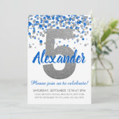 Blue Silver Glitter Confetti Boy Vijfde Verjaardag Kaart (Staand voorkant)