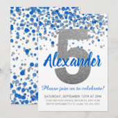 Blue Silver Glitter Confetti Boy Vijfde Verjaardag Kaart (Voorkant / Achterkant)