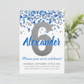 Blue Silver Glitter Confetti Boy Zesde Verjaardag Kaart (Staand voorkant)