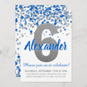 Blue Silver Glitter Confetti Boy Zesde Verjaardag Kaart (Voorkant / Achterkant)