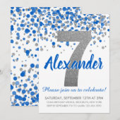 Blue Silver Glitter Confetti Boy Zevende Verjaarda Kaart (Voorkant / Achterkant)