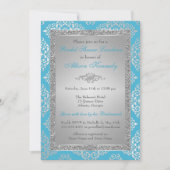 Blue, Silver Glitter Damask Vrijgezellenfeest Invi Kaart (Voorkant)