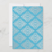 Blue, Silver Glitter Damask Vrijgezellenfeest Invi Kaart (Achterkant)