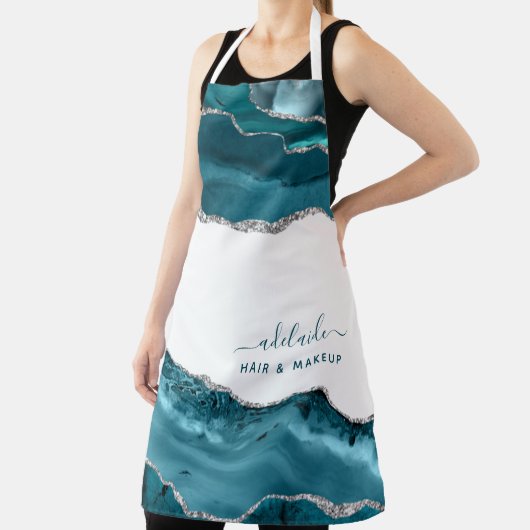 Blue Silver Glitter Modern Art Waterverf Agate Schort (Insitu)