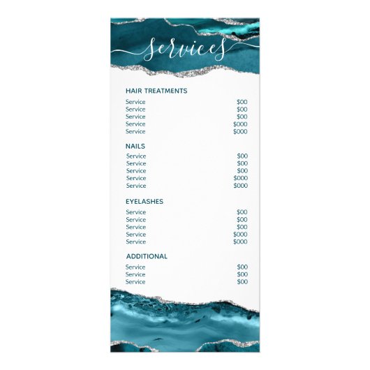 Blue Silver Glitter Modern Chic Service Price Menu (Achterkant)