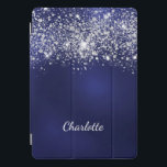 Blue Silver glitter-monogram met de naam script iPad Pro Cover<br><div class="desc">Een blauwe achtergrond. De blauwe kleur is ongelijk. Gedorst met faux glitter stof. Pas een naam aan en voeg deze toe. De voornaam wordt geschreven met een modern handgeschreven stijlmanuscript met letters.</div>