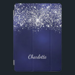 Blue Silver glitter-monogram met de naam script iPad Pro Cover<br><div class="desc">Een blauwe achtergrond. De blauwe kleur is ongelijk. Gedorst met faux glitter stof. Pas een naam aan en voeg deze toe. De voornaam wordt geschreven met een modern handgeschreven stijlmanuscript met letters.</div>