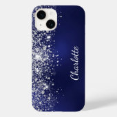 Blue Silver glitter-naamscript Case-Mate iPhone Case (Achterkant)