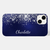 Blue Silver glitter-naamscript Case-Mate iPhone Case (Achterkant (horizontaal))
