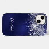 Blue Silver glitter-naamscript Case-Mate iPhone Case (Achterkant (horizontaal))