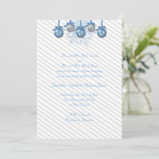 Blue Silver Glitter Ornaments Wedding Invitation Kaart (Staand voorkant)